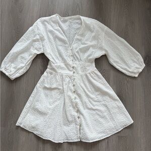 Zara White Eyelet Scoop-Neck Top